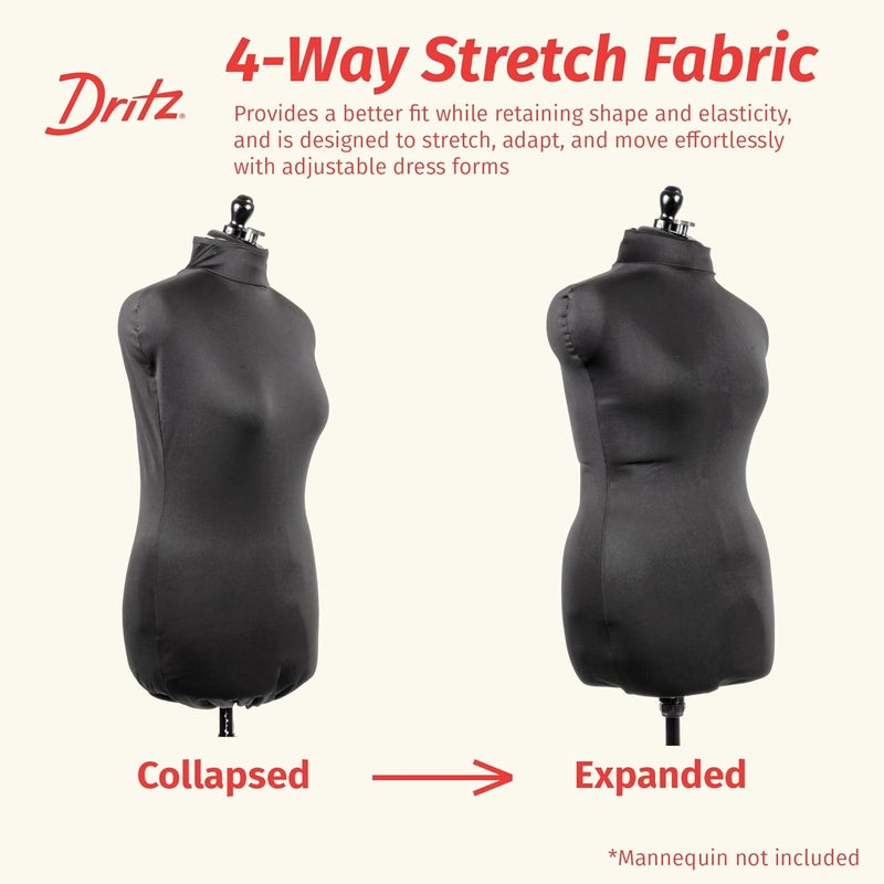 Dritz Dress Form Cover, Small, Black, 100% Polyester 4-Way Stretch Fabric, Protects and Fits Adjustable Dress Forms and Sewing Mannequins, Smooth Surface for Draping and Tailoring - Image 2
